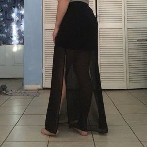 Black long skirt, both side openings